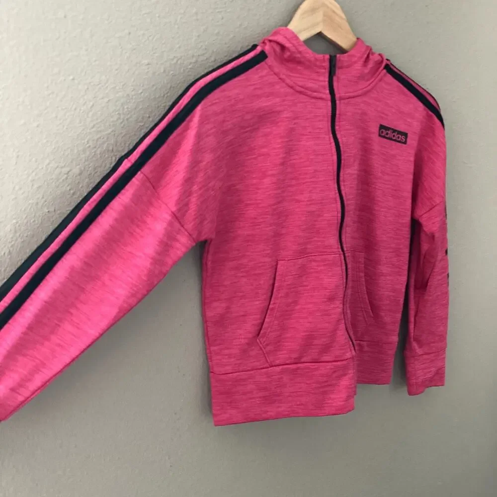 Adidas Melange Fleece Hooded Jacket - Real Magenta Heather - 14, Large